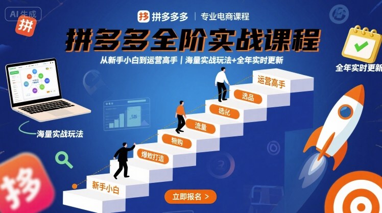 拼多多全阶实战课程,从新手小白到运营高手,海量实战玩法+全年实时更新【2025年9月更新】-大可网创