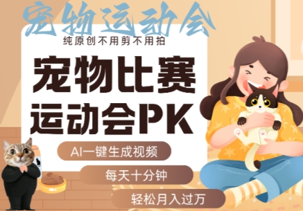AI一键生成宠物比赛运动会PK视频,纯原创不用剪不用拍,每天十分钟,轻松月入过1W+-大可网创