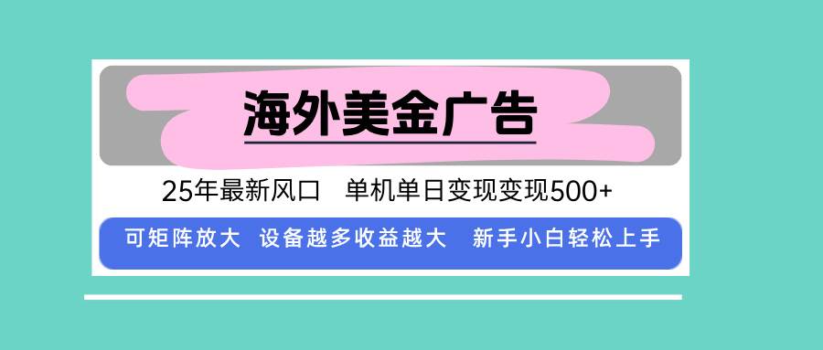 (15902期)最新海外广告美金,全自动挂机,单机单日500+,可矩阵放大,新手小白轻…-大可网创