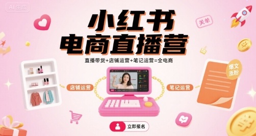 小红书电商直播营,直播带货+店铺运营+笔记运营=全电商-大可网创