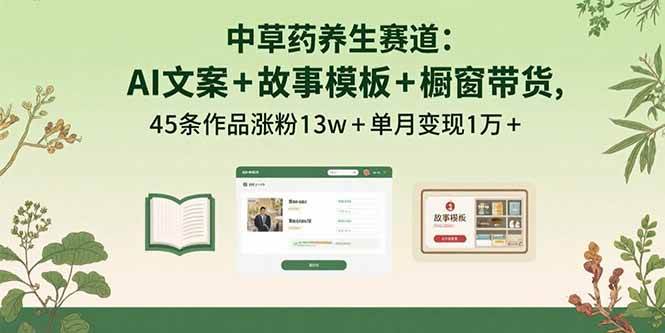 (15925期)中草药养生赛道:AI文案+故事模板+橱带货,45条作品涨粉13w+单月变现1万+-大可网创