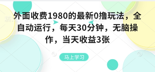 外面收费1980的最新0撸玩法,全自动挂G,每天30分钟,无脑操作,当天收益3张【揭秘】-大可网创