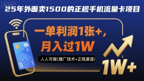 25年外面卖1500的正规手机流量卡项目,一单利润1张+,月入过1W,人人可做(推广技术+正规渠道)【揭秘】-大可网创