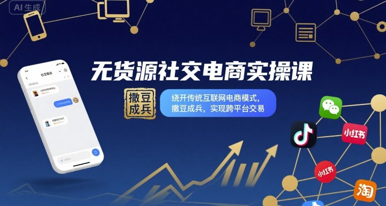 无货源社交电商实操课,绕开传统互联网电商模式,撒豆成兵,实现跨平台交易-大可网创