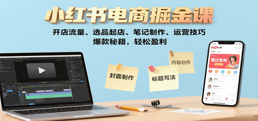 小红书电商掘金课:开店流量、选品起店、笔记制作、运营技巧,爆款秘籍,轻松盈利-大可网创