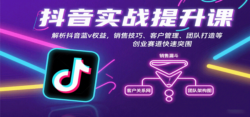 抖音实战提升课:解析抖音蓝v权益,销售技巧、客户管理、团队打造等创业赛道快速突围-大可网创