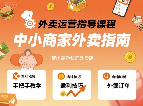 外卖运营指导课程,中小商家外卖指南,手把手带出能挣钱的外卖店-大可网创