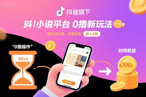抖音旗下小说平台0撸新玩法,每天挂G60分钟,简单无脑,日入2张【揭秘】-大可网创