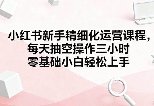 小红书新手精细化运营课程,每天抽空操作三小时,零基础小白轻松上手-大可网创