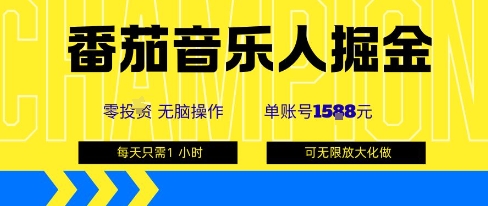 番茄音乐人掘金,单账号最高可撸1k+,可无限矩阵去做,零投入-大可网创