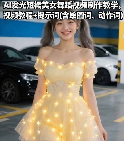 AI发光短裙美女舞蹈视频制作教学,视频教程+提示词(含绘图词、动作词)-大可网创