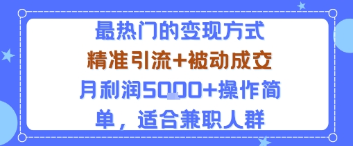 小众赛道玩法:当下最热门的变现方式,精准引流+被动成交月利润5k+操作简单,适合兼职人群-大可网创