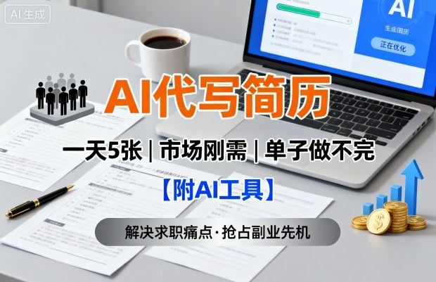 AI代写简历,一天5张,今年找工作难,市场刚需,单子做不完【附AI工具】-大可网创
