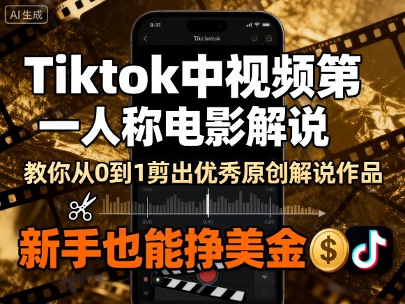 Tiktok中视频第一人称电影解说,教你从0到1剪出一个优秀的原创解说作品,新手也能挣美金-大可网创