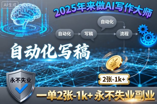 2025年来做AI写作大师,自动化写稿,一单2张-1k+,永不失业副业-大可网创