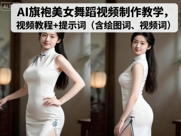 AI旗袍美女舞蹈视频制作教学,视频教程+提示词(含绘图词、视频词)-大可网创
