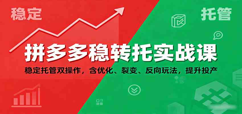 拼多多稳转托实战课:稳定托管双操作,含优化、裂变、反向玩法,提升投产-大可网创