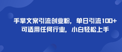 手掌文案引流创业粉,单日引流100+,可适用任何行业,小白轻松上手-大可网创