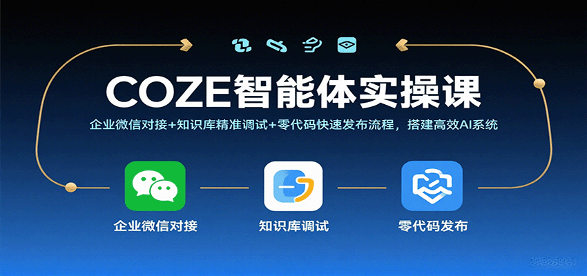 COZE智能体实操课,企业微信对接+知识库精准调试+零代码快速发布流程,搭建高效AI系统-大可网创