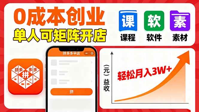 (16047期)拼多多虚拟电商,0成本,单人可矩阵开店,轻松月入3W+-大可网创