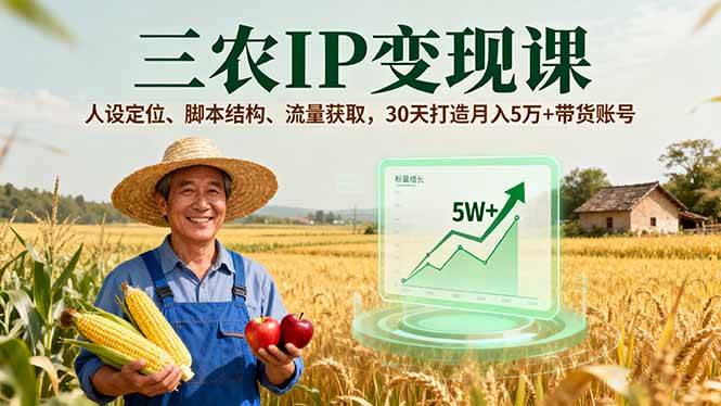 (16044期)三农IP变现课,人设定位、脚本结构、流量获取,30天打造月入5万+带货账号-大可网创