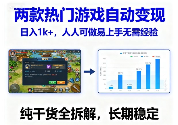 两款热门游戏自动变现,日入1k+,人人可做易上手无需经验,纯干货全拆解,长期稳定【揭秘】-大可网创