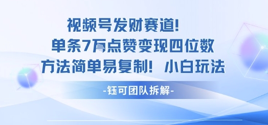 视频号发财赛道单条7W点赞变现四位数方法简单易复制小白玩法-大可网创