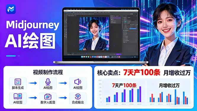 (16049期)AI绘图照片开口说话视频制作:Midjourney+数字人,7天产100条月增收过万-大可网创