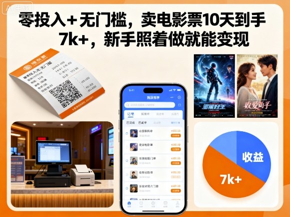 零投入+无门槛,卖电影票10天到手7k+,新手照着做就能变现【揭秘】-大可网创