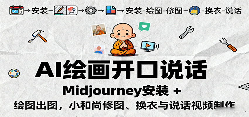 AI绘画开口说话,Midjourney安装 + 绘图出图,小和尚修图、换衣与说话视频制作-大可网创