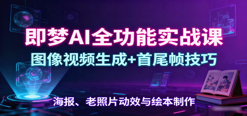 即梦AI全功能实战课:图像视频生成+首尾帧技巧,海报、老照片动效与绘本制作-大可网创