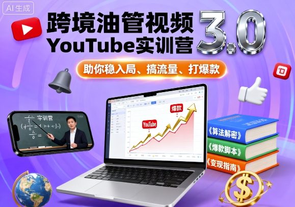 跨境油管视频YouTube实训营3.0,助你稳入局、搞流量、打爆款-大可网创