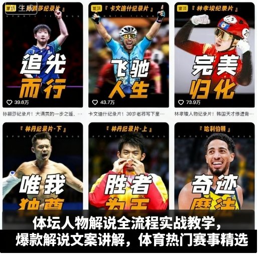 体坛人物解说全流程实战教学,爆款解说文案讲解,体育热门赛事精选-大可网创
