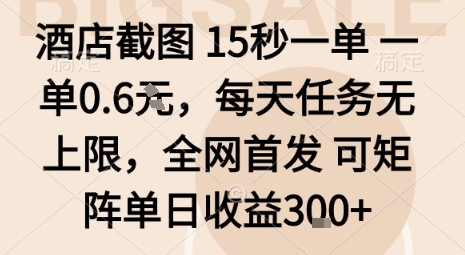 酒店截图15秒一单,一单0.6米,每天任务无上限,全网首发可矩阵单日收益3张【揭秘】-大可网创