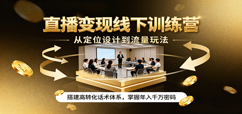 直播变现线下训练营,从定位设计到流量玩法,搭建高转化话术体系,掌握年入千万密码-大可网创