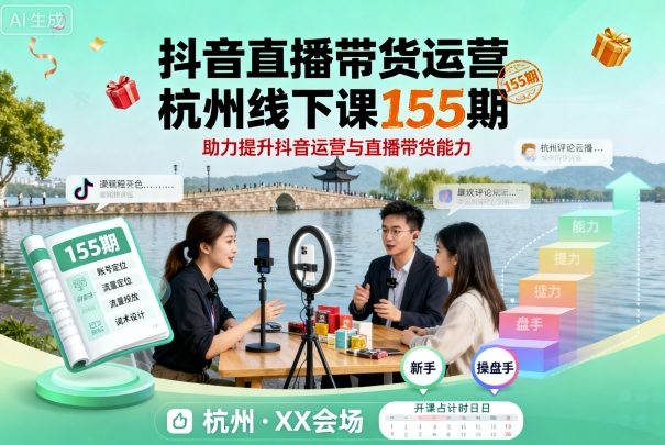 抖音直播带货运营杭州线下课155期,助力提升抖音运营与直播带货能力-大可网创