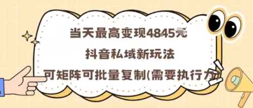 当天最高变现1k+,抖音私域新玩法,可矩阵可批量复制-大可网创