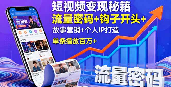 (16079期)短视频变现秘籍,流量密码+钩子开头+故事营销+个人IP打造,单条播放百万+-大可网创