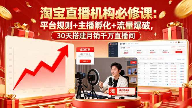 (16087期)淘宝直播机构必修课:平台规则/主播孵化/流量爆破,30天搭建月销千万直播间-大可网创