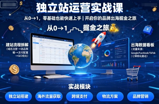 独立站运营实战课,从0到1,零基础也能快速上手,开启你的品牌出海掘金之旅-大可网创