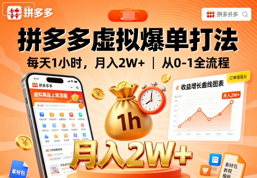 拼多多虚拟爆单打法,每天1小时,月入2W+,从0-1全流程-大可网创