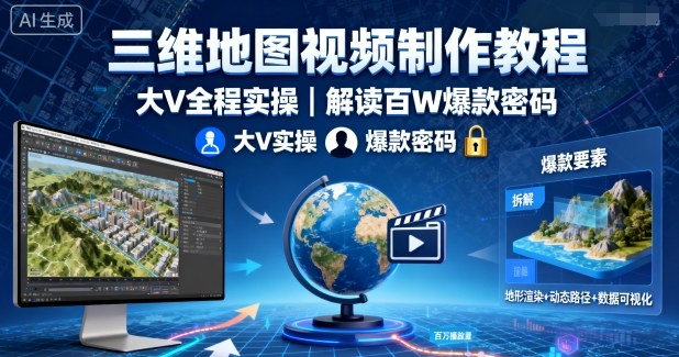 三维地图视频制作教程,大V全程实操,解读百W爆款密码-大可网创