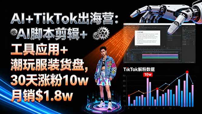 (16108期)AI+TikTok出海营:AI脚本剪辑+工具应用+潮玩服装货盘,30天涨粉10w月销$1.8w-大可网创