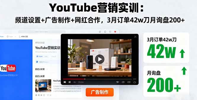 (16107期)YouTube营销实训:频道设置+广告制作+网红合作,3月订单42w刀月询盘200+-大可网创