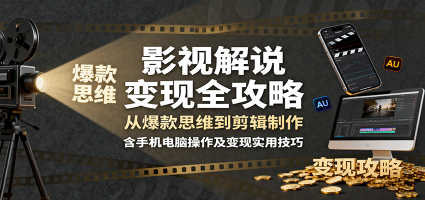 影视解说变现全攻略:从爆款思维到剪辑制作,含手机电脑操作及变现实用技巧-大可网创