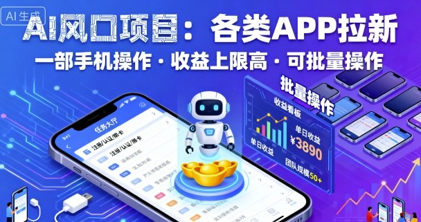 AI风口项目,各类APP拉新,一部手机就可以操作,收益上限高,可批量操作-大可网创