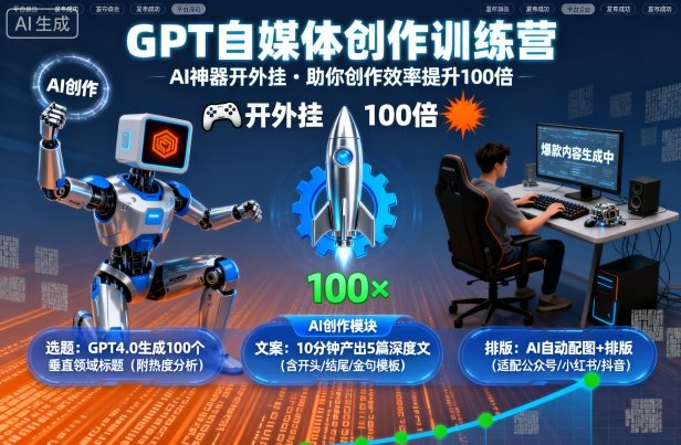 GPT自媒体创作训练营:AI神器开外挂,助你创作效率提升100倍-大可网创