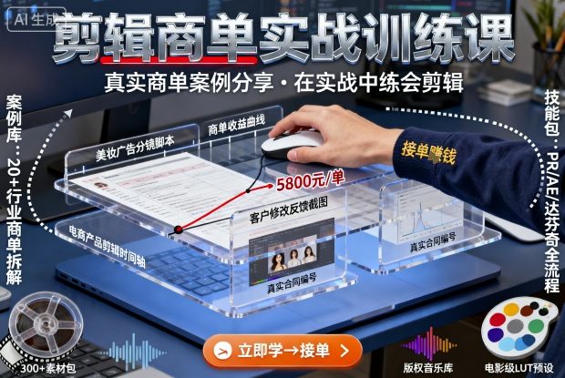 剪辑商单实战训练课,真实商单案例分享,在实战中练会剪辑-大可网创