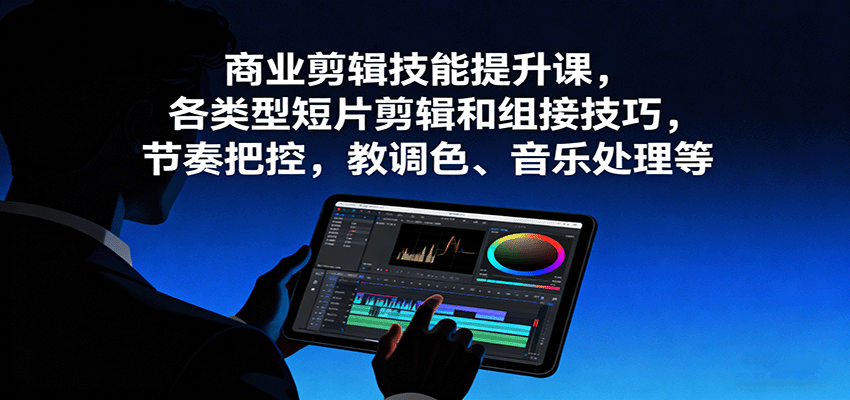 商业剪辑技能提升课,各类型短片剪辑和组接技巧,节奏把控,教调色、音乐处理等-大可网创