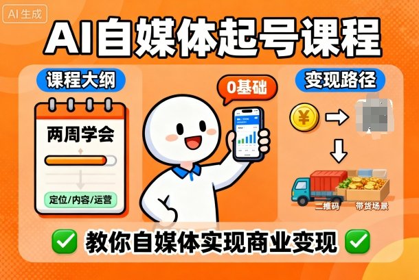 AI自媒体起号课程,0基础小白两周学会,教你自媒体实现商业变现-大可网创